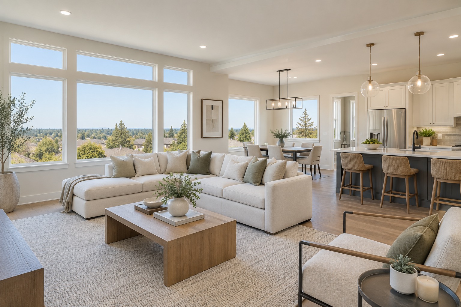 A bright open concept Sacramento-area living room, illustrative